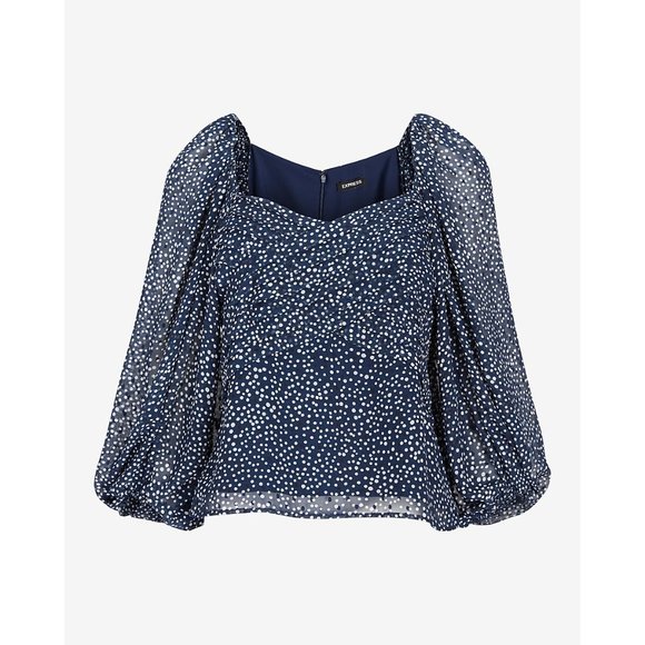 Express Clip Dot Pleated Front Balloon Sleeve Top S - Picture 3 of 3